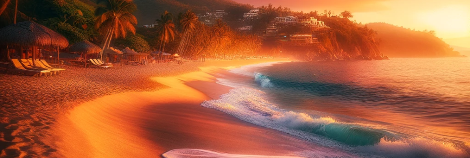 A picturesque sunset at Boca de Tomates Beach, with golden sand and gentle waves.