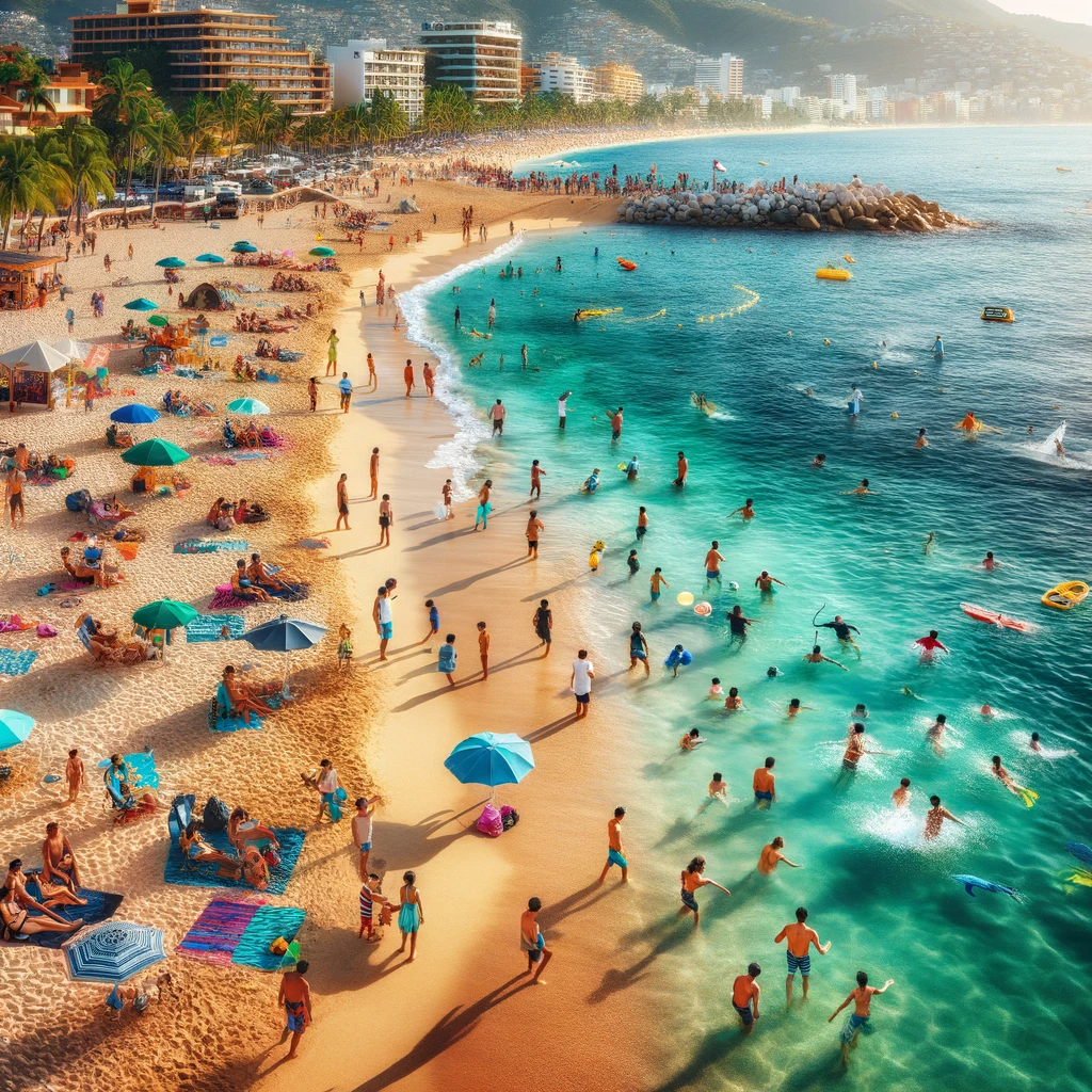A lively and colorful scene at Playa Camarones Beach, Puerto Vallarta