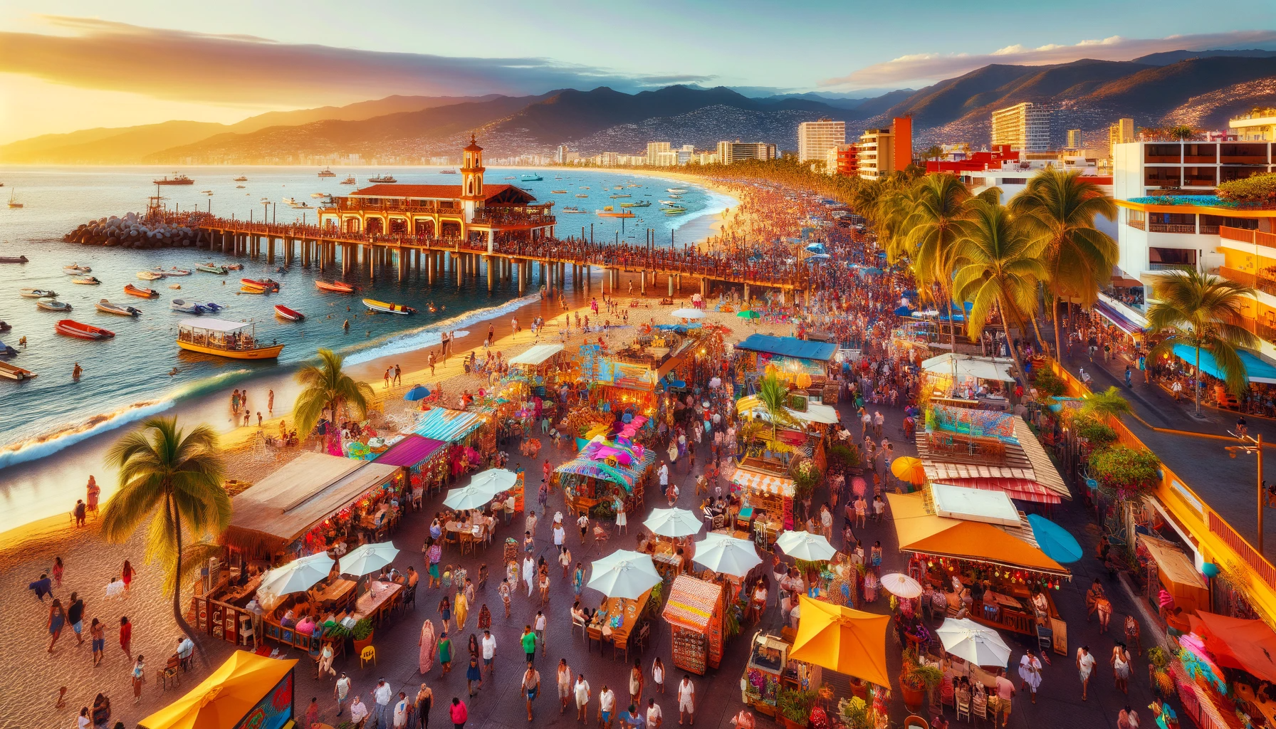 Lively and colorful view of Los Muertos Beach in Puerto Vallarta