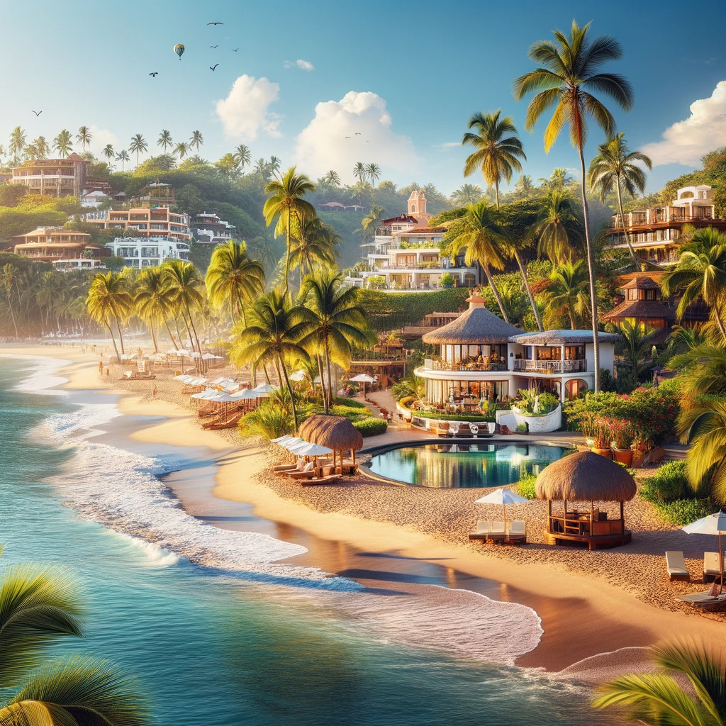 Tranquil and inviting view of Amapas Beach with a range of accommodations, from luxurious resorts to charming hotels.