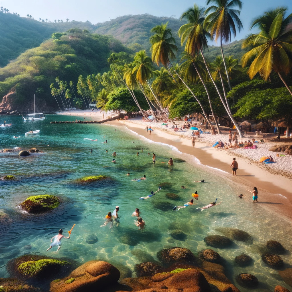 Serene activities at Conchas Chinas Beach with snorkeling, tide pool exploration, and a peaceful picnic setting.