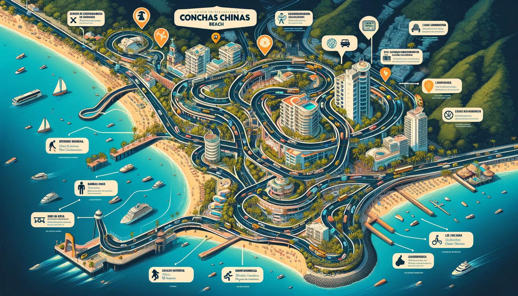 Comprehensive map showing routes to Conchas Chinas Beach in Puerto Vallarta