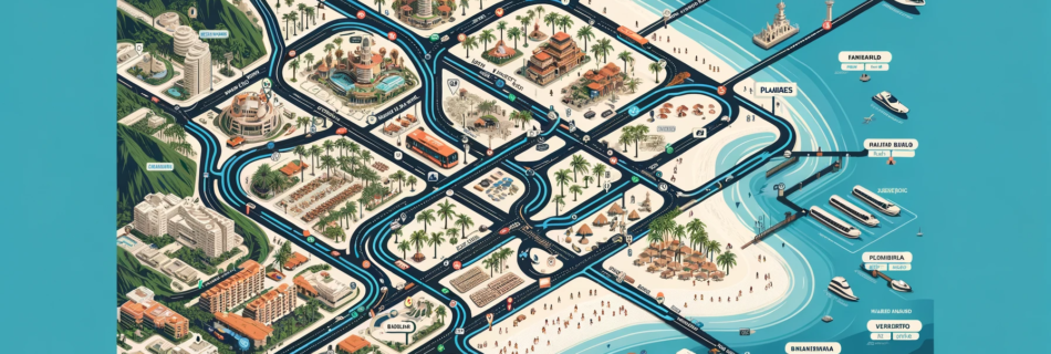 Detailed map showing routes to Palmares Beach in Puerto Vallarta