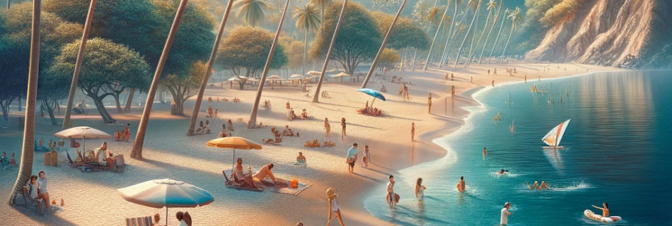 A serene and beautiful scene of people enjoying the sun and snorkeling at Las Gemelas Beach in Puerto Vallarta