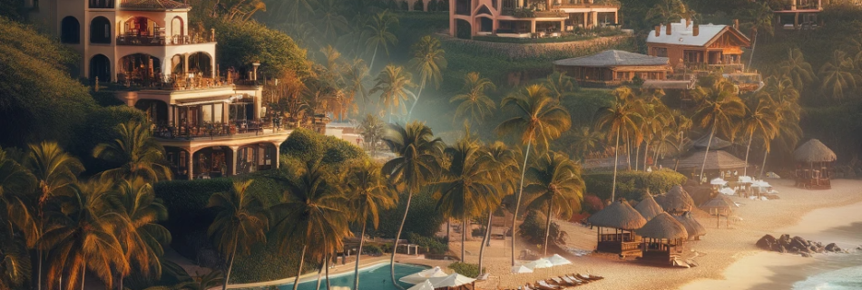 Serene morning at Las Gemelas Beach with a variety of accommodations including luxury resorts and boutique hotels.