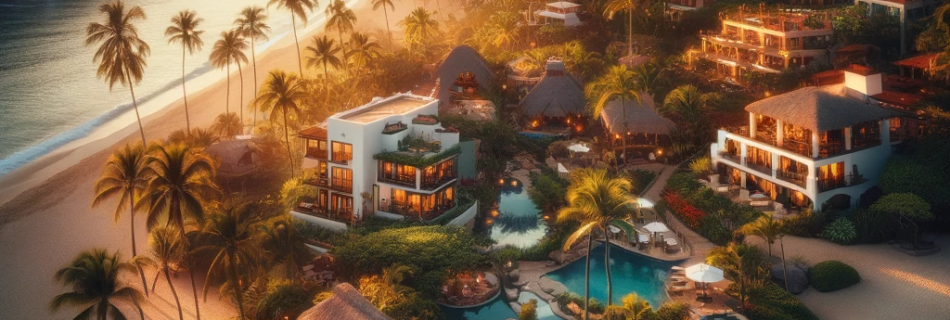 Peaceful sunrise at Mismaloya Beach with a variety of accommodations including luxury resorts and boutique hotels.