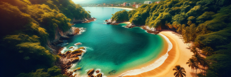 Secluded Colomitos Beach with golden sand, surrounded by lush jungle and turquoise waters.
