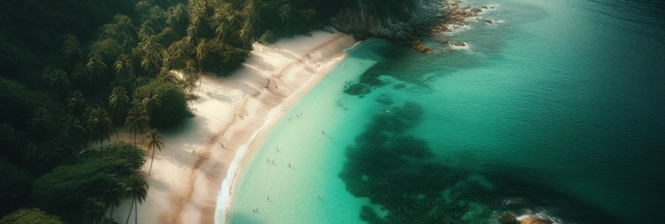 Serene view of Colomitos Beach with emerald-green waters and lush jungles.