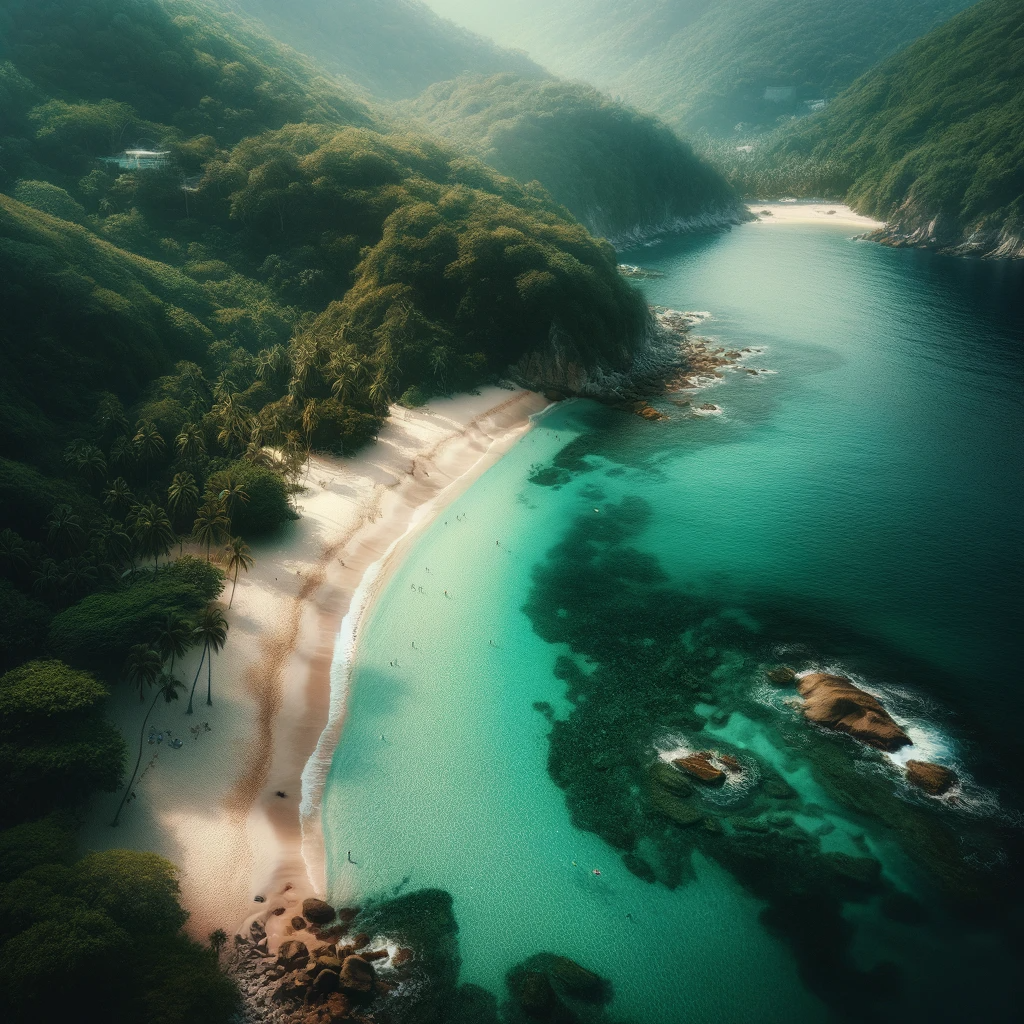 Serene view of Colomitos Beach with emerald-green waters and lush jungles.