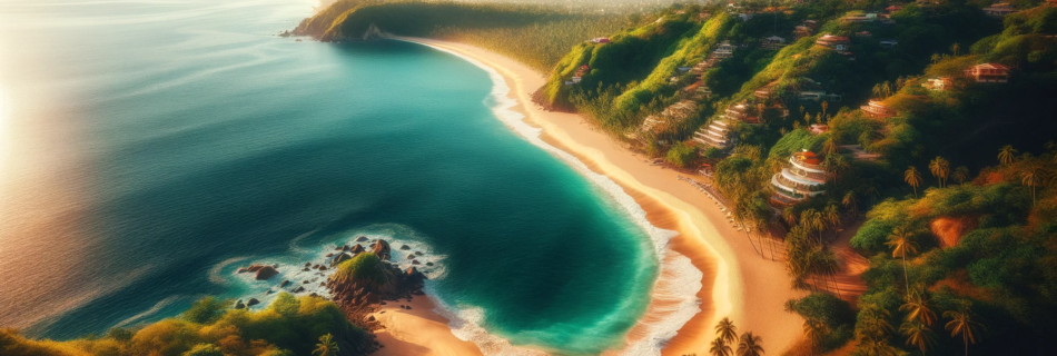 Secluded Quimixto Beach with soft golden sand, azure waters, and lush jungle backdrop.