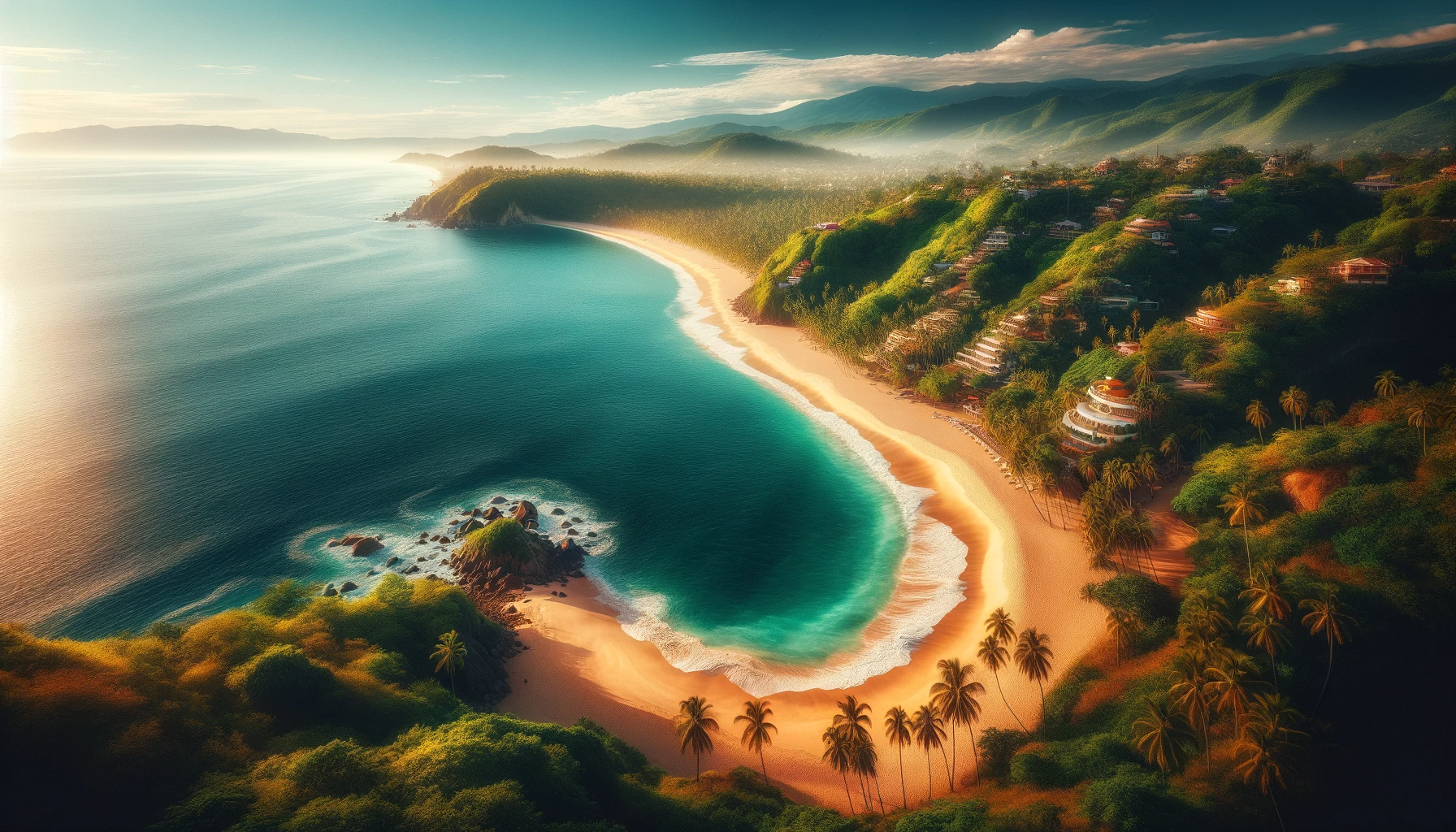 Secluded Quimixto Beach with soft golden sand, azure waters, and lush jungle backdrop.